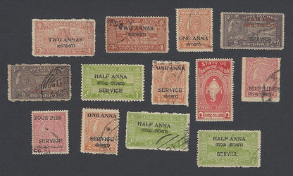 India Travancore State collection of 50 different stamps incl. perforations