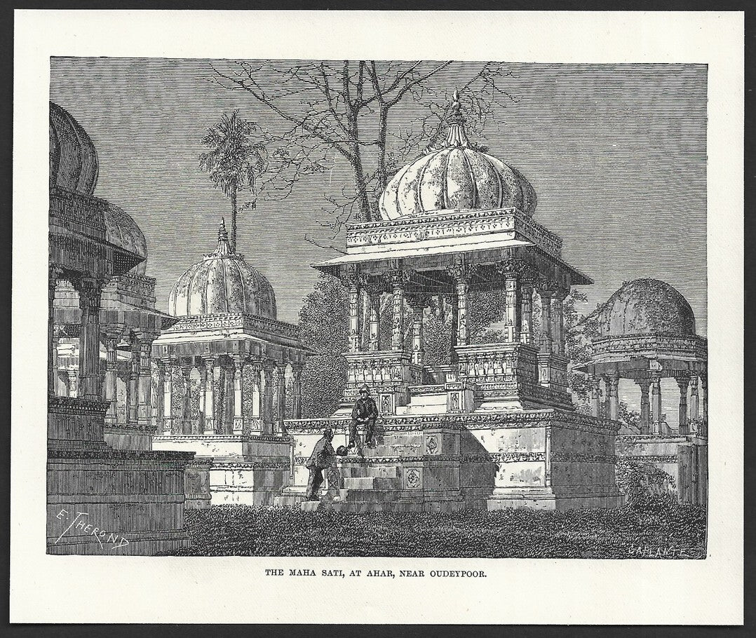 India MAHA SATI AHAR NEAR OUDEYPOOR engraved print ex libris Rousslet 1876 7"x6"