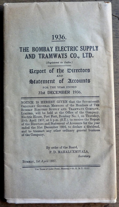 India BES&T Bombay Electric & Tramway 1936 Annual Report