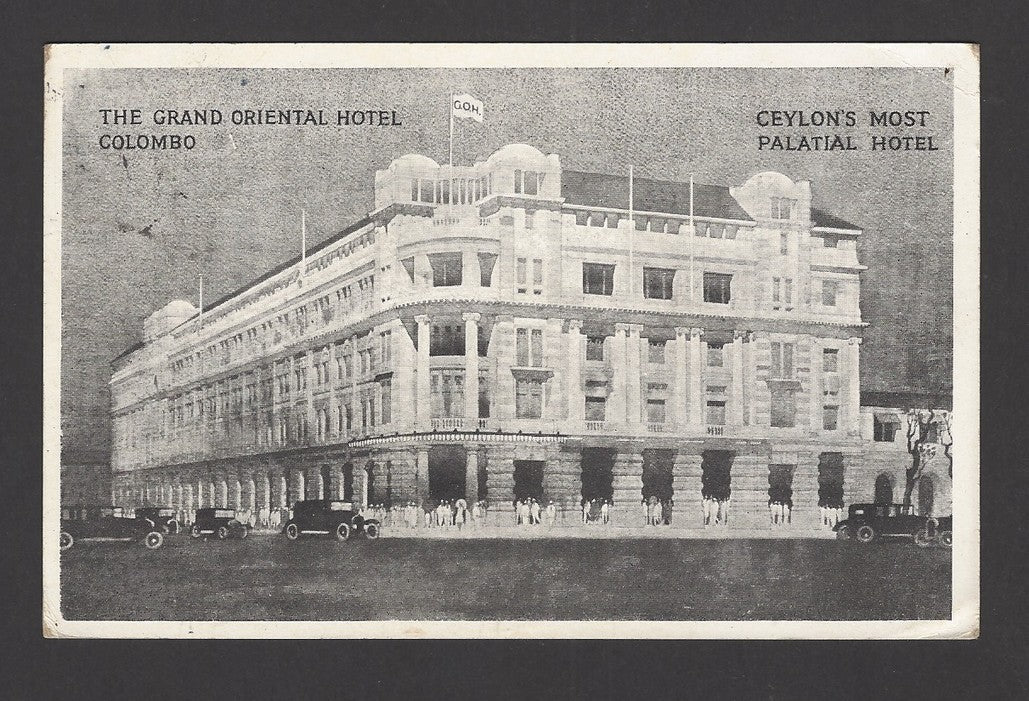 Ceylon 1934 postcard to India The Grand Oriental Hotel Colombo
