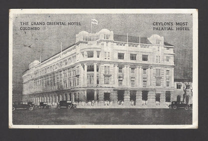 Ceylon 1934 postcard to India The Grand Oriental Hotel Colombo