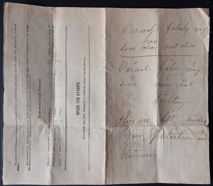 India complete unsevered 1930s telegram including the receipt portion