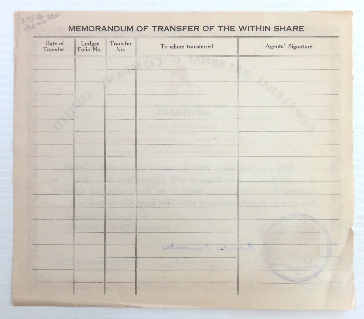 India 1950 Gopalbhai Balabhai & company share certificate