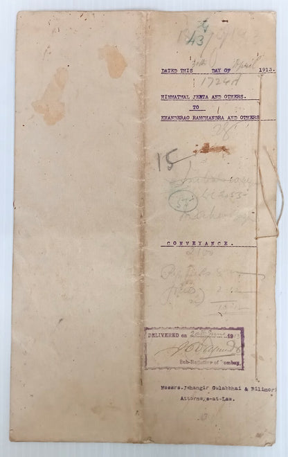 AOP India 1913 8 pages Indenture with QV 1889 25R LATE USED	