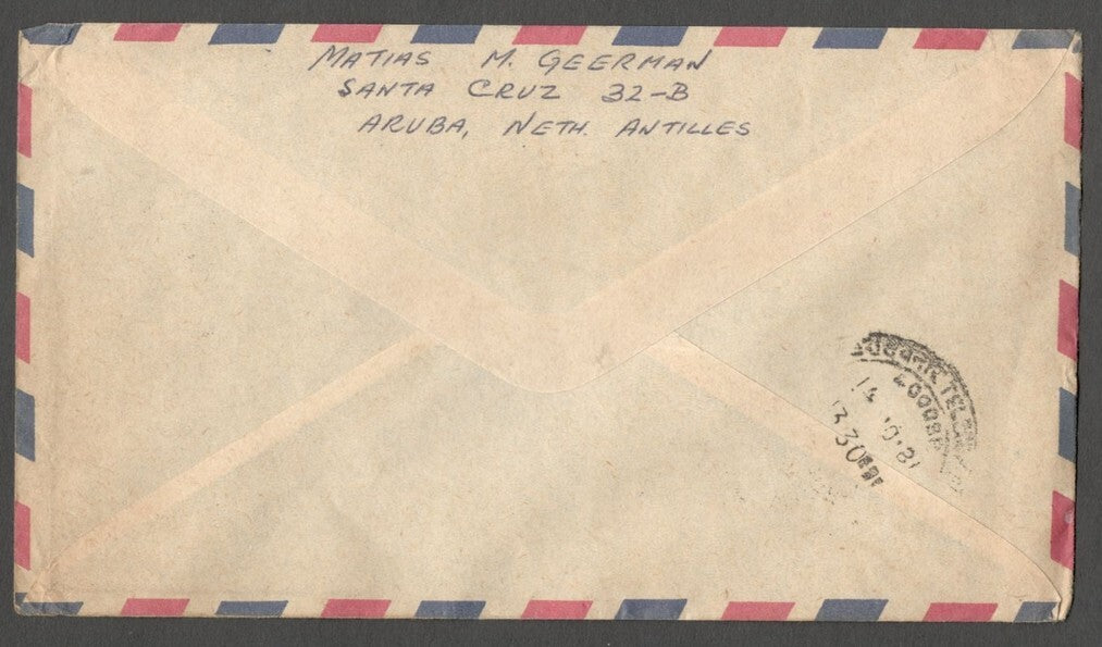 AOP Netherland Antilles 1981 cover to India 