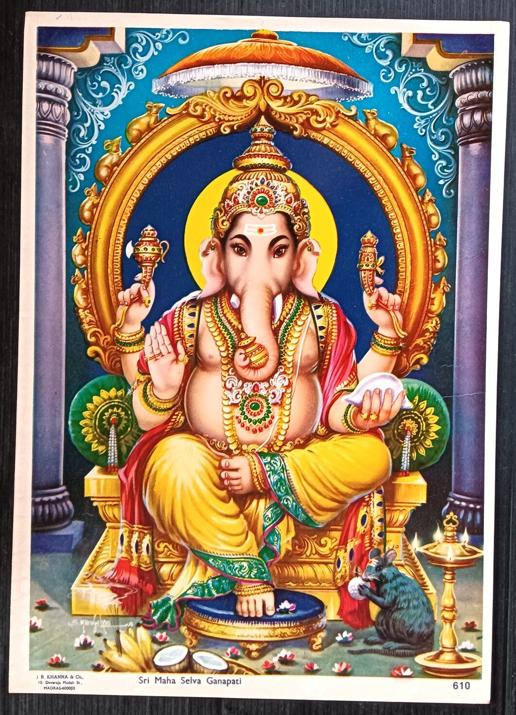 India vintage poster Sri Maha Seiva Ganapati 9.5 x13.5 inches by J B Khanna