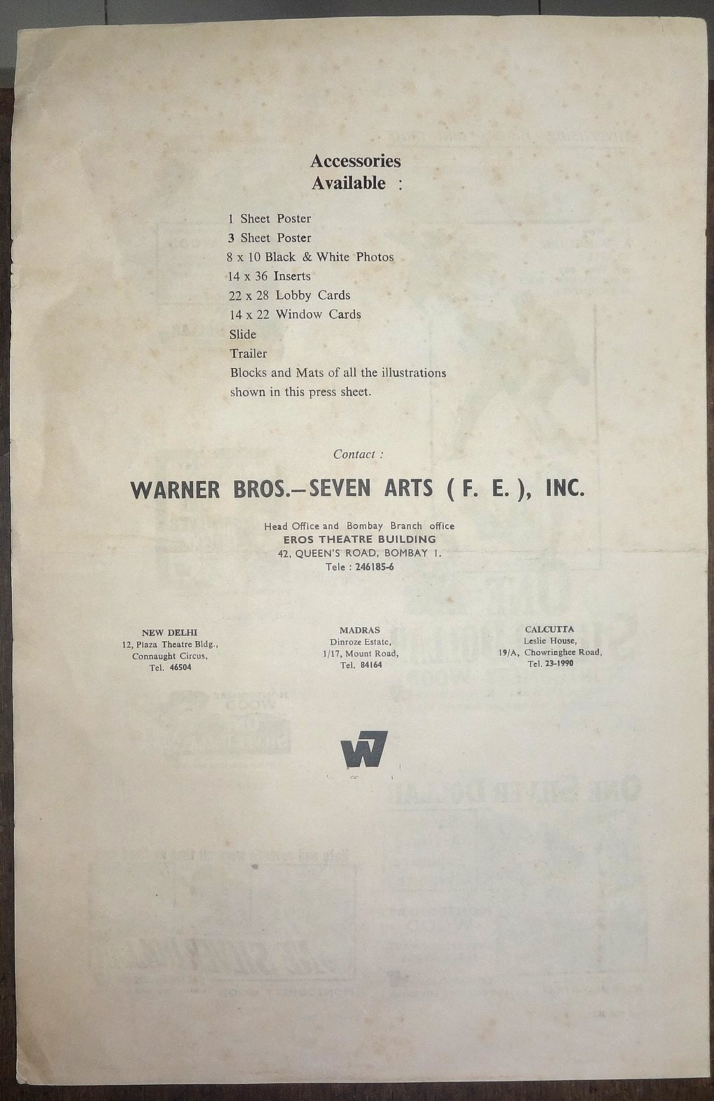 1973 One Silver Dollar double sheet India pressbook 9” x 14” Montgomery Wood