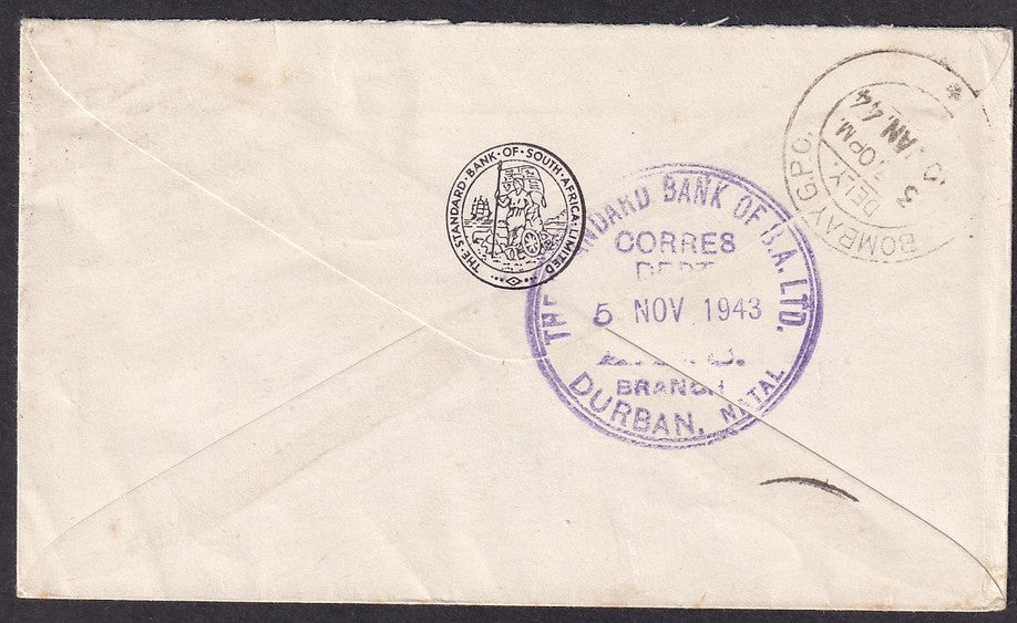 South Africa World War 2 censored cover to India