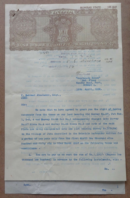 India 1956 Cocoanut Plucking Rights Agreement signed Pallonji Shapooji Mistry