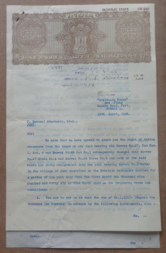 India 1956 Cocoanut Plucking Rights Agreement signed Pallonji Shapooji Mistry