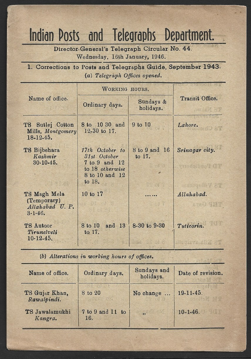 India 1931 DG'S POSTAL CIRCULAR Multiple topics