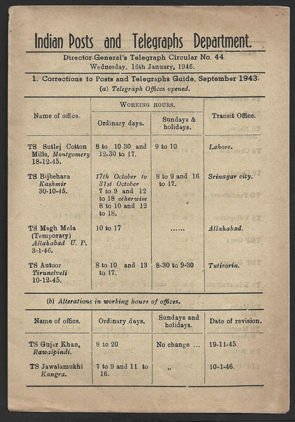India 1931 DG'S POSTAL CIRCULAR Multiple topics