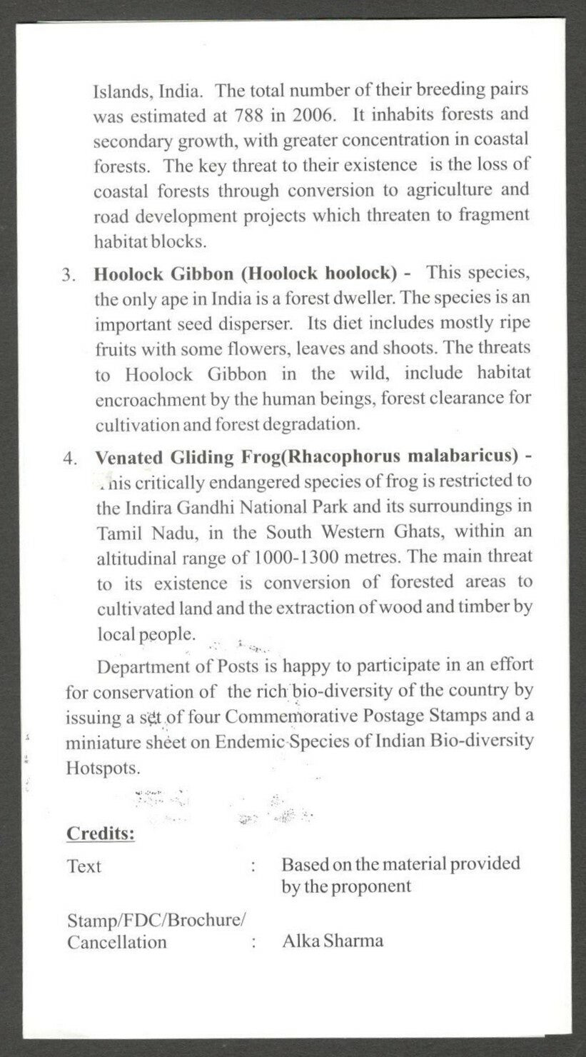 AOP India 2012 Species of Indian Biodiversity set of 4 on information brochure