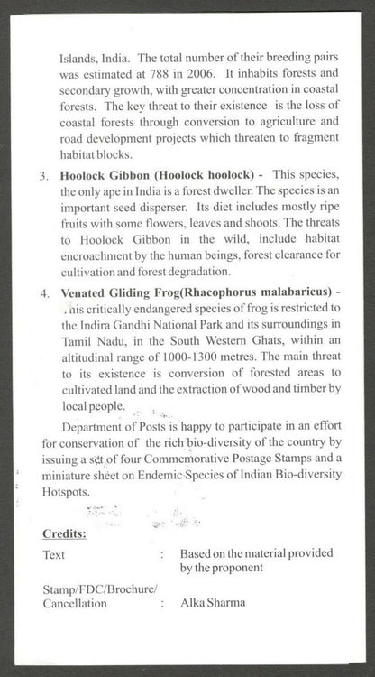 AOP India 2012 Species of Indian Biodiversity set of 4 on information brochure