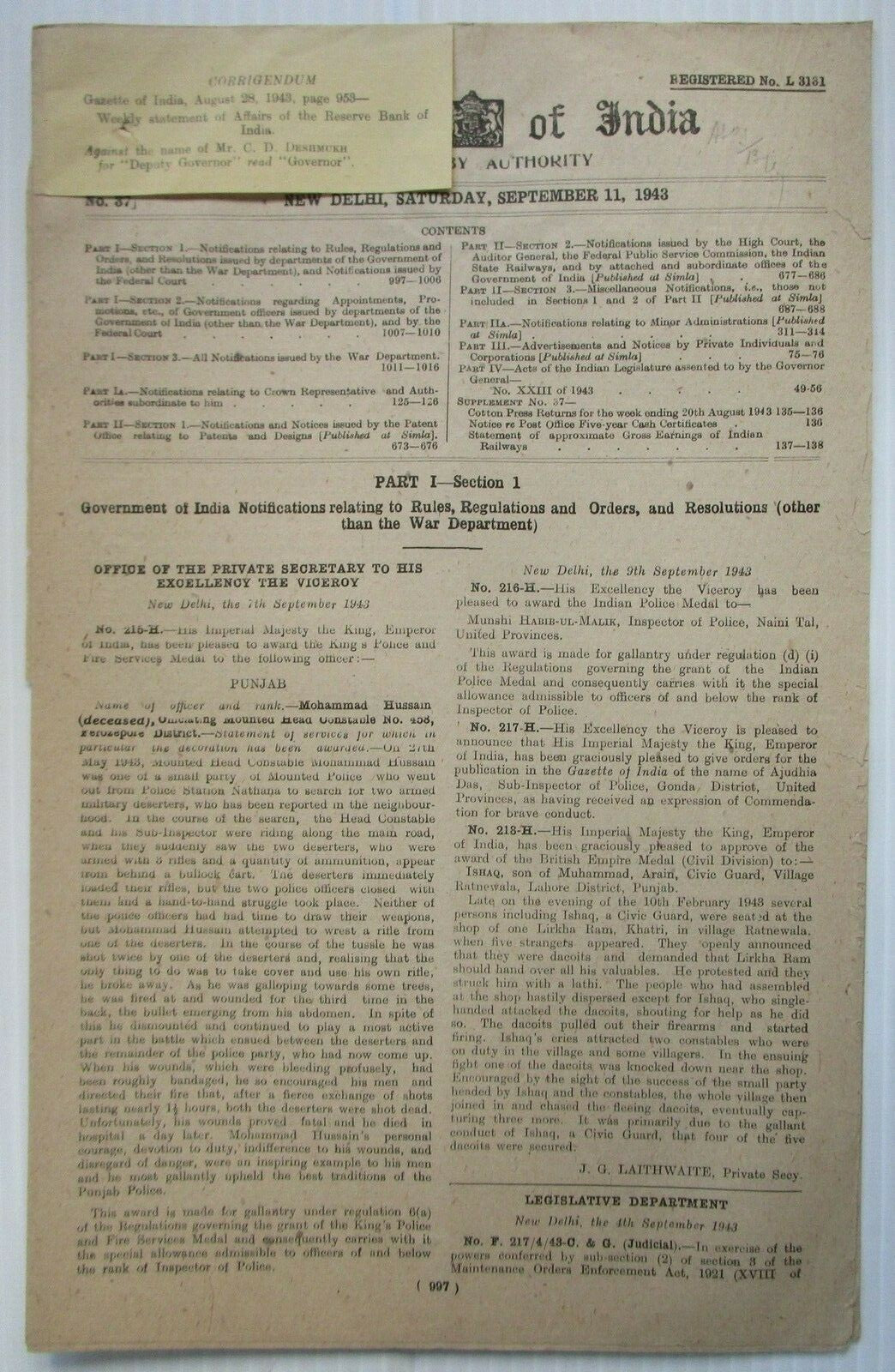 The Gazette of India 1943 issues (10)