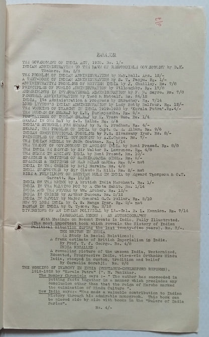 India Taraporewala, Bombay 1938 list of books on Federation, Constitution, etc.