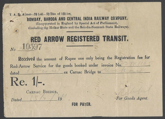 AOPIMT India BB&CI Bombay, Baroda & Central India Railway RED ARROW SERVICE