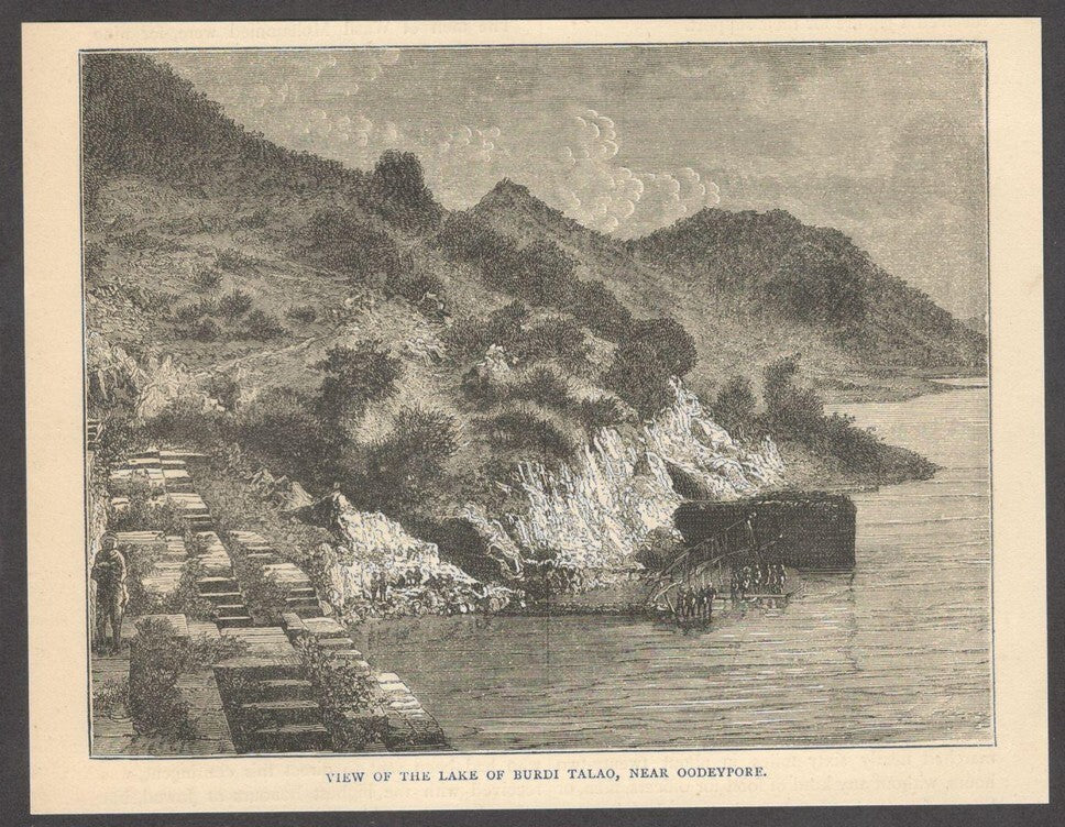 India LAKE OF BURDI TALAO, NEAR OODEYPORE engraved print - Rousslet 1876 6.5"x5"