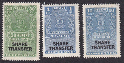 India revenues - SHARES TRANSFER 1R,10R & 50R MNH