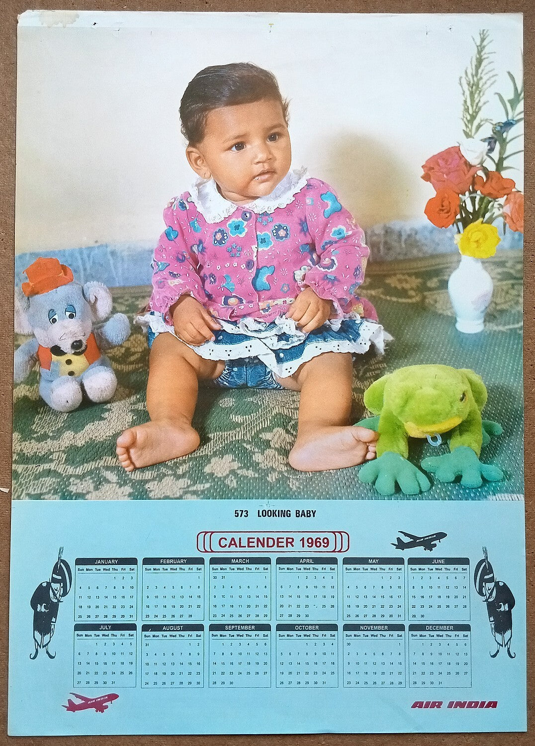 AIR INDIA 1969 poster calender 573 - LOOKING BABY - R