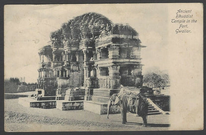 AOP India vintage postcard Ancient Bhuddist Temple in the Fort. Gwalior PU 1910