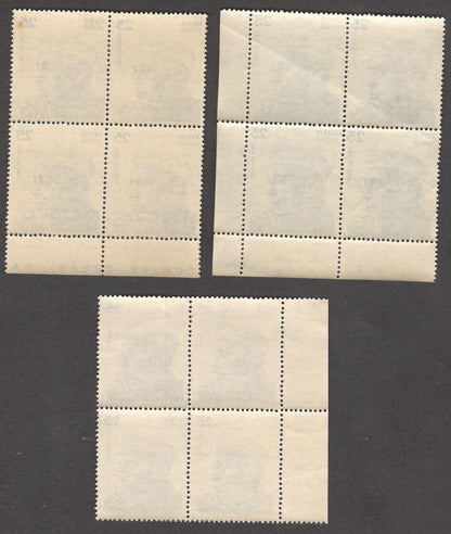 India 1976 Nehru 25p All 3 dies MNH blocks of 4. SG 810/a/b £90