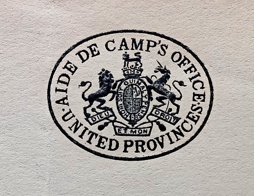 India 1917 crested  letter AIDE DE CAMP'S OFFICE * UNITED PROVINCES