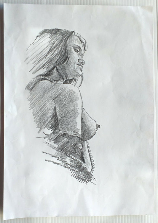 Indian Nude Beauty pencil drawing on card 11” x 16.5”