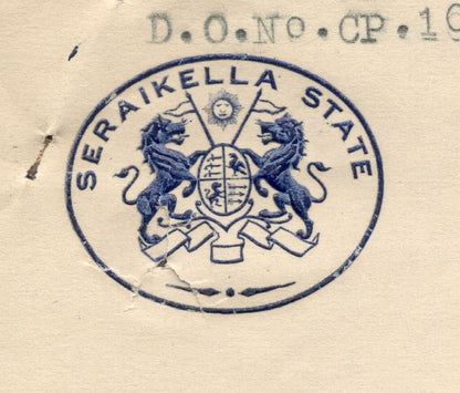 India 1944 crested letter SERAIKELLA STATE signed Vice-President