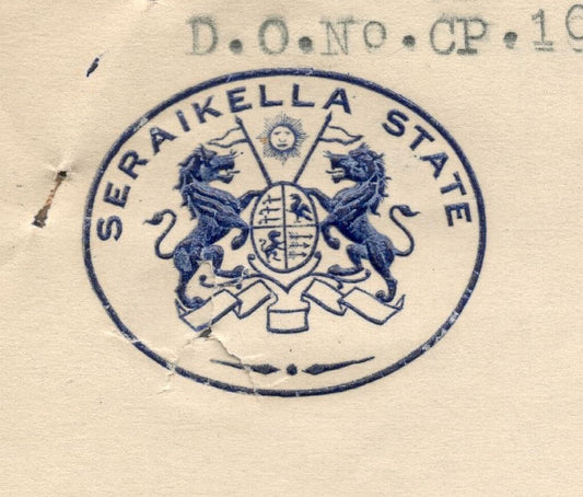 India 1944 crested letter SERAIKELLA STATE signed Vice-President