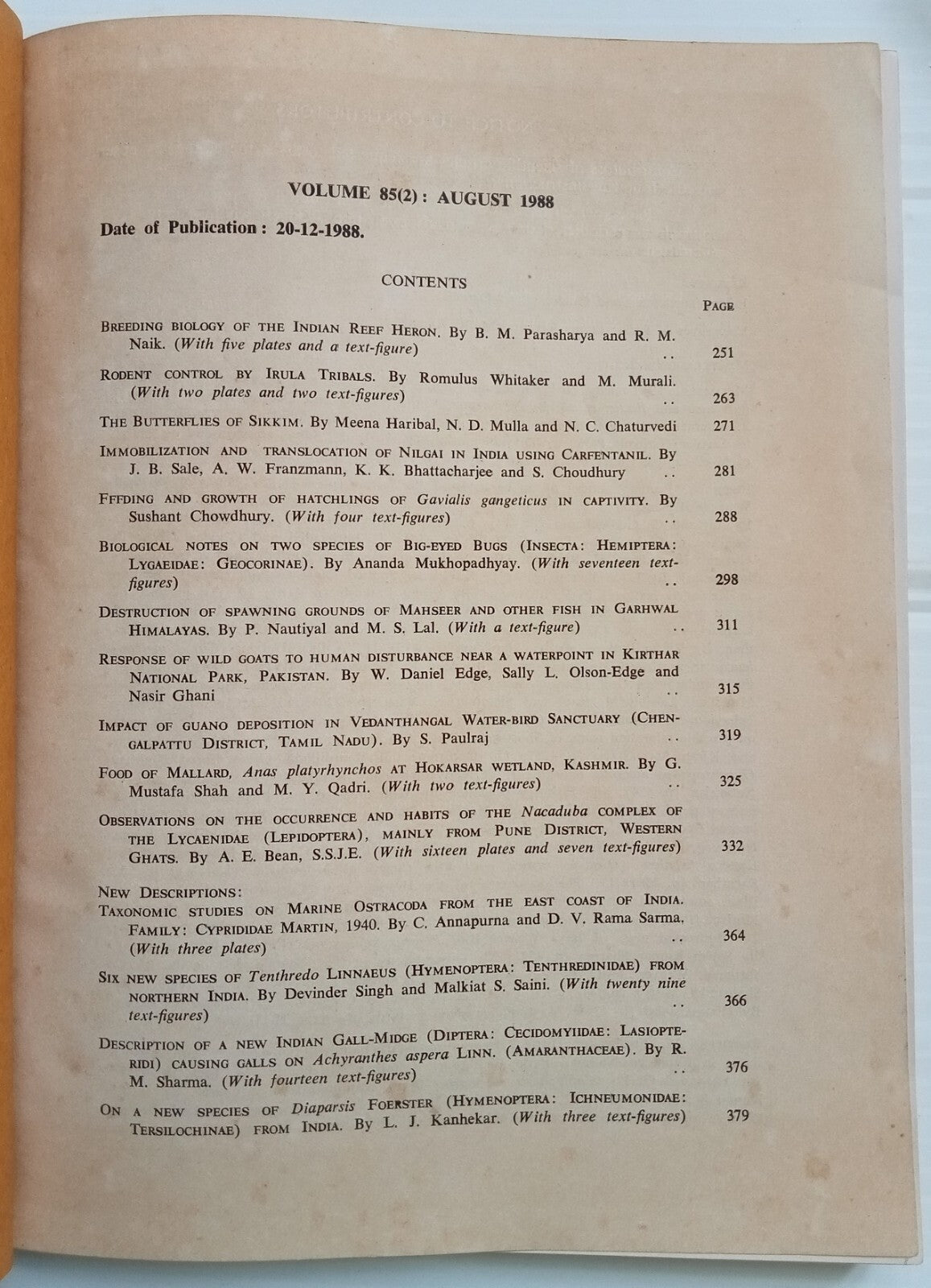 AOP India JOURNAL of the Bombay Natural History Society 1988 