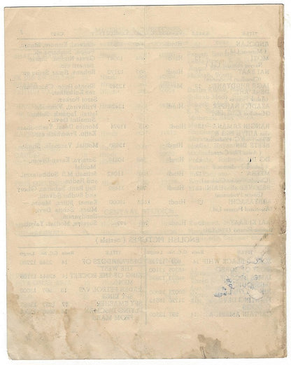 India 1946 Bollywood Distributor’s List of Pictures Bicycle Thief in Hindi Italy