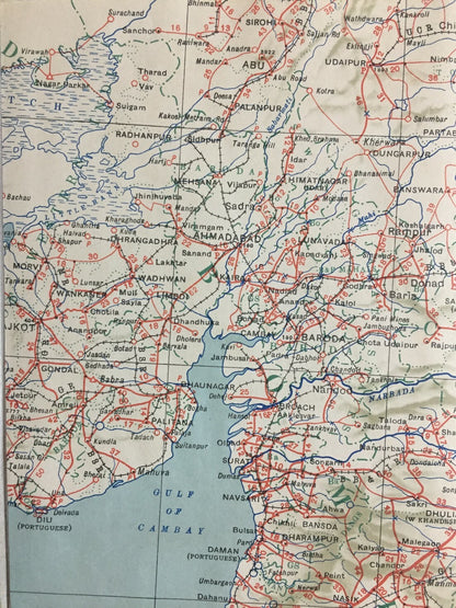 1945 ROAD MAP OF INDIA cloth backed folding map 32x43 inches