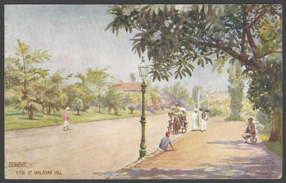 India BOMBAY vintage art colour postcard View of Malabar Hill