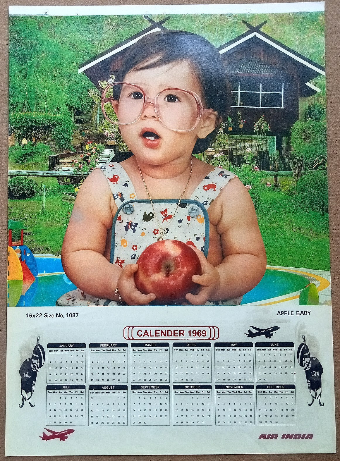 AIR INDIA 1969 poster calender 1087 - APPLE BABY - R