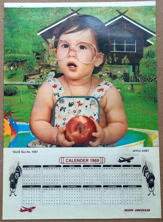 AIR INDIA 1969 poster calender 1087 - APPLE BABY - R