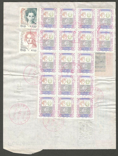 AOP Italy parcel card to India with 2002 numerals Є2.58 x 17 etc.