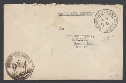 AOP India WW2 1944 On Active Service cover FPO 389 & Unit Censor D406