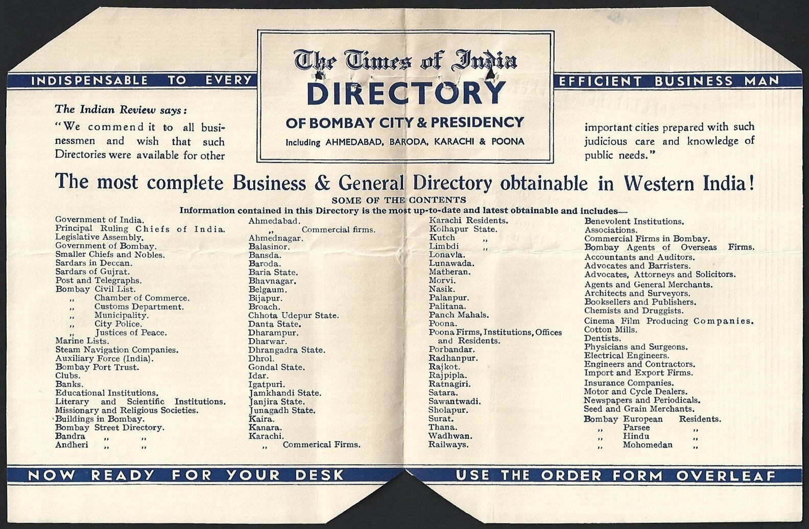 The Times of India Directory of Bombay City & Presidency 1935 advertisement