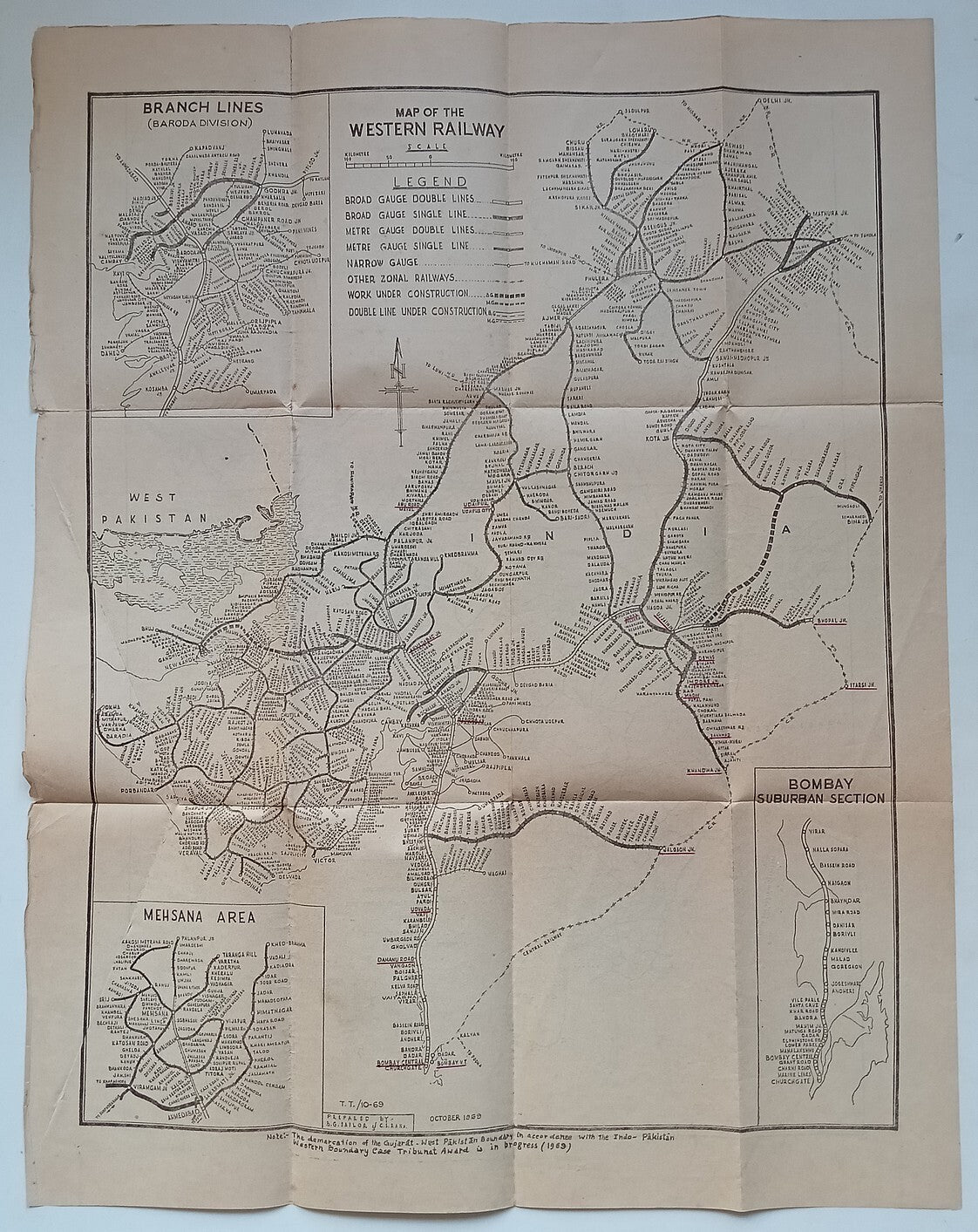 (AOP) India vintage Railway Map of India 17x21 inches