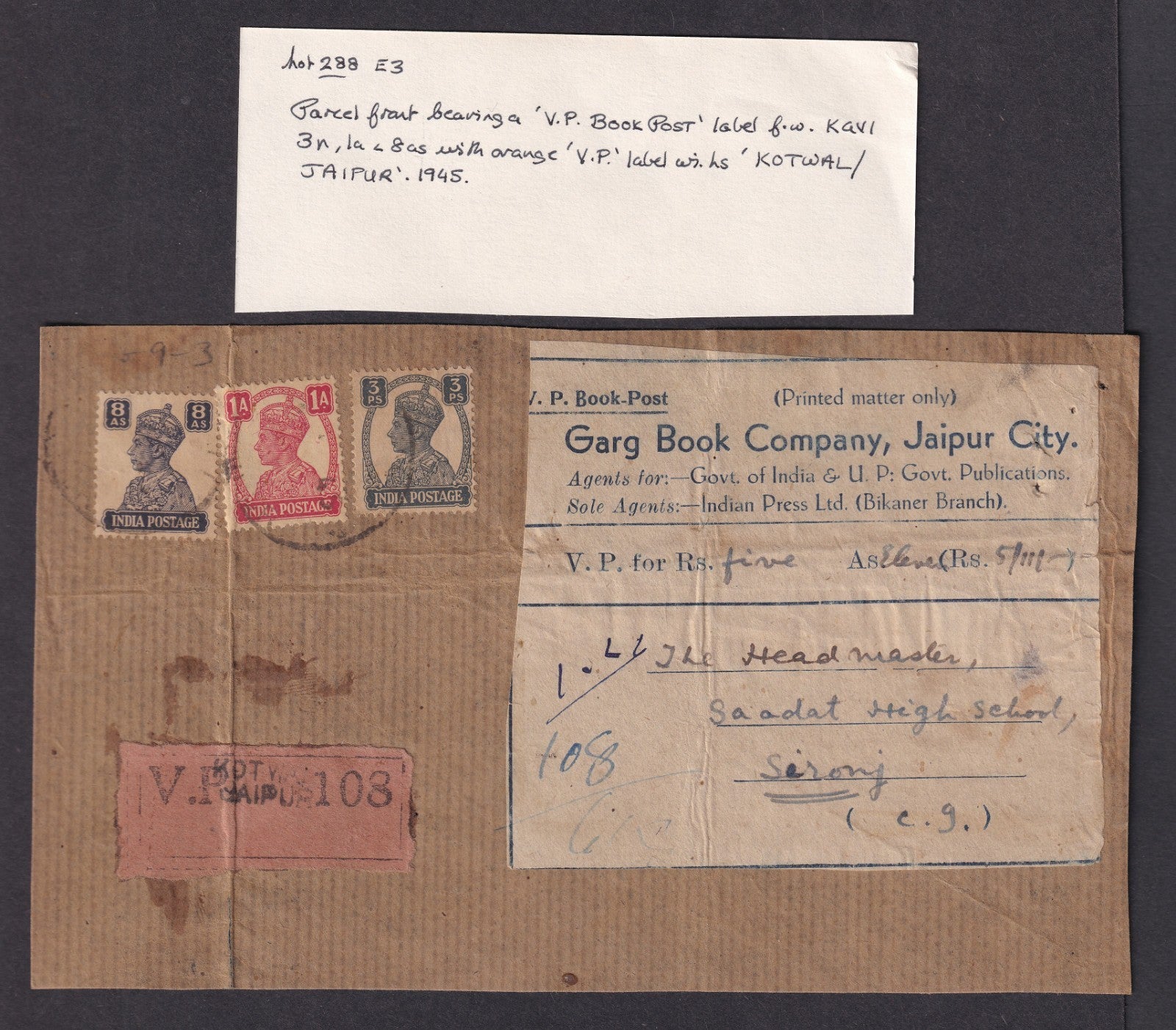India King George VI VPP (Value Payable Post) = COD cover