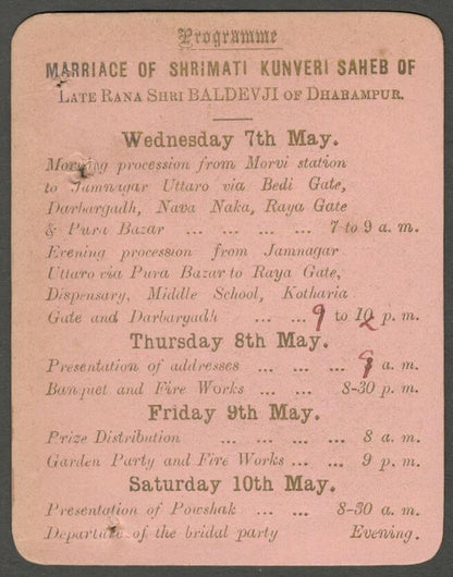 India 1913 marriage invitation Prince of JAMMU KASHMIR & Princess of DHARAMPUR