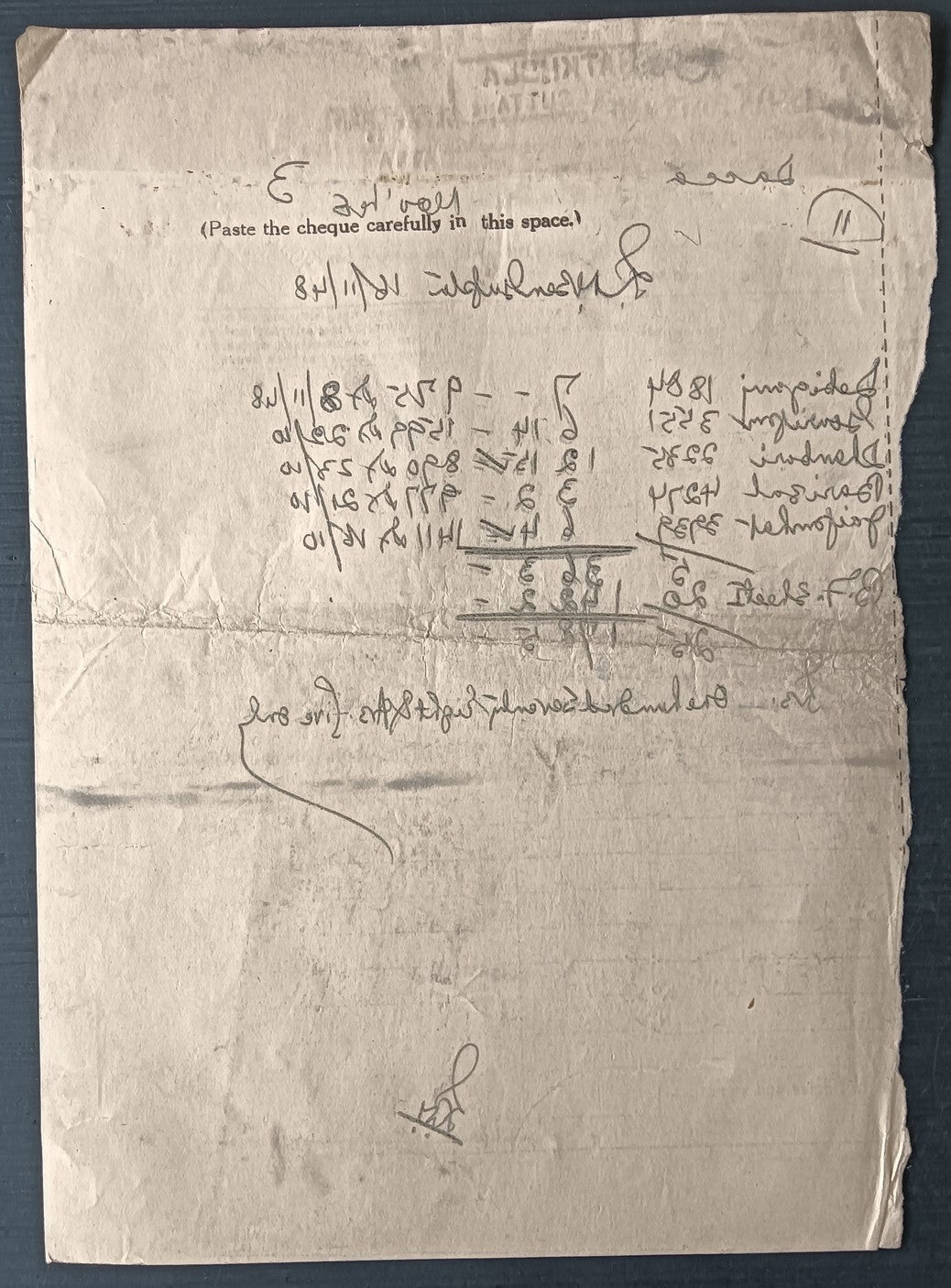 India 1948 Post Office MONEY ORDER / PAYMENT ORDER check cheque