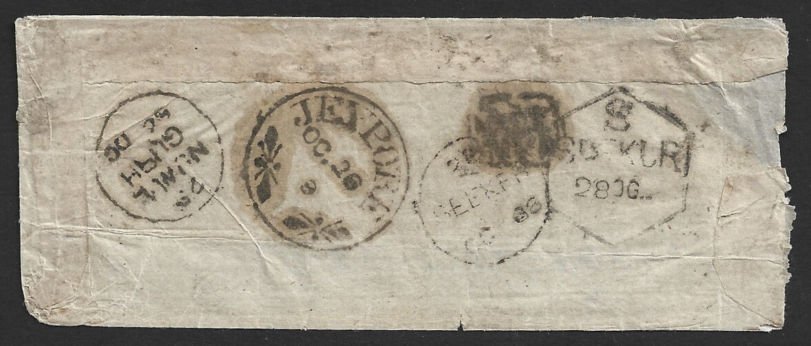 India 1858 stampless cover with many postmarks