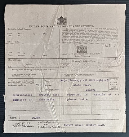 India 1903-10 used telegraph forms (5)