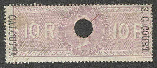 AOP India 1868-69 S C COURT CALCUTTA ovpt on SPECIAL ADHESIVE 10R used. Bft 60