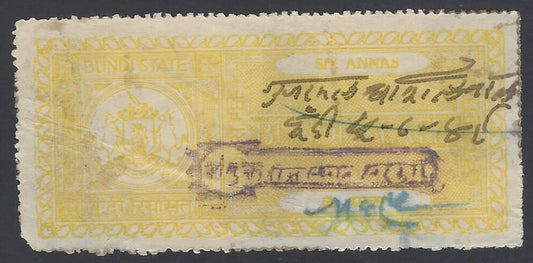 AOP India Bundi State Court Fee 6a yellow perf