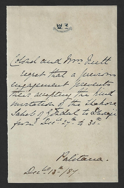 AOP India 1887 crested letter - Colonel Nutt