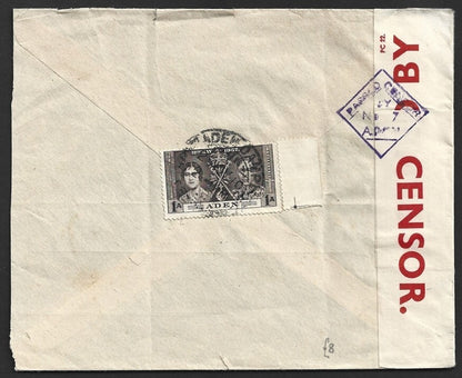 Aden 1940 WW2 censored cover to Bombay, India