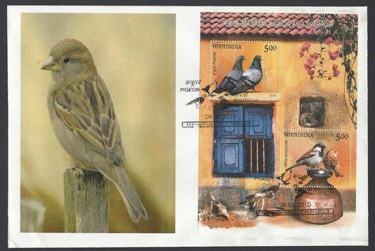 India 2010 Birds, Pigeons, Sparrows minisheet FDC